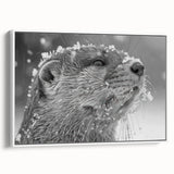 Framed canvas wall art showcasing a playful sea otter design in vibrant colors, set against a white background, perfect for marine life enthusiasts.