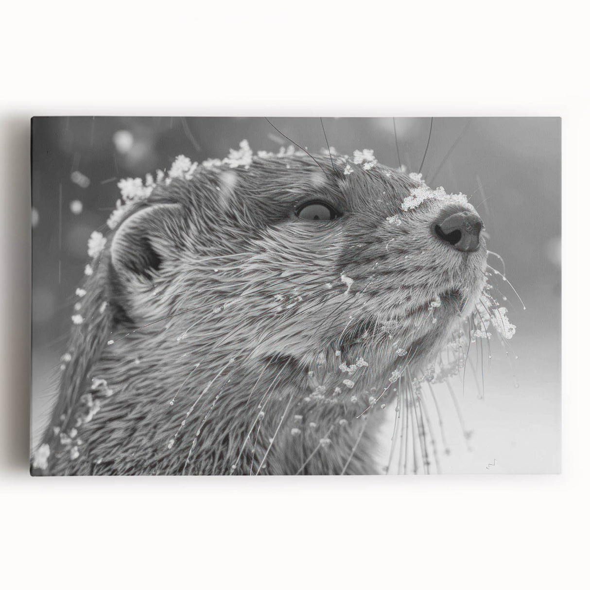 Stretched canvas wall art featuring a vibrant sea otter design, showcasing marine life in rich colors against a textured background, ideal for ocean-themed decor.