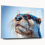 Sea otter wall art design displayed in an acrylic glass frame, showcasing vibrant marine life colors and intricate details, perfect for ocean-themed decor.