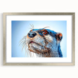 Framed wall art featuring a vibrant marine life design of a sea otter, showcased in a sleek silver frame with a mat, perfect for ocean-themed decor.