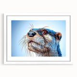 Framed wall art showcasing a playful sea otter design on a white background, accentuated with a mat for a polished look, ideal for marine life enthusiasts.