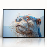 Framed acrylic wall art showcasing a playful sea otter design on a black background, perfect for marine life enthusiasts and coastal decor lovers.