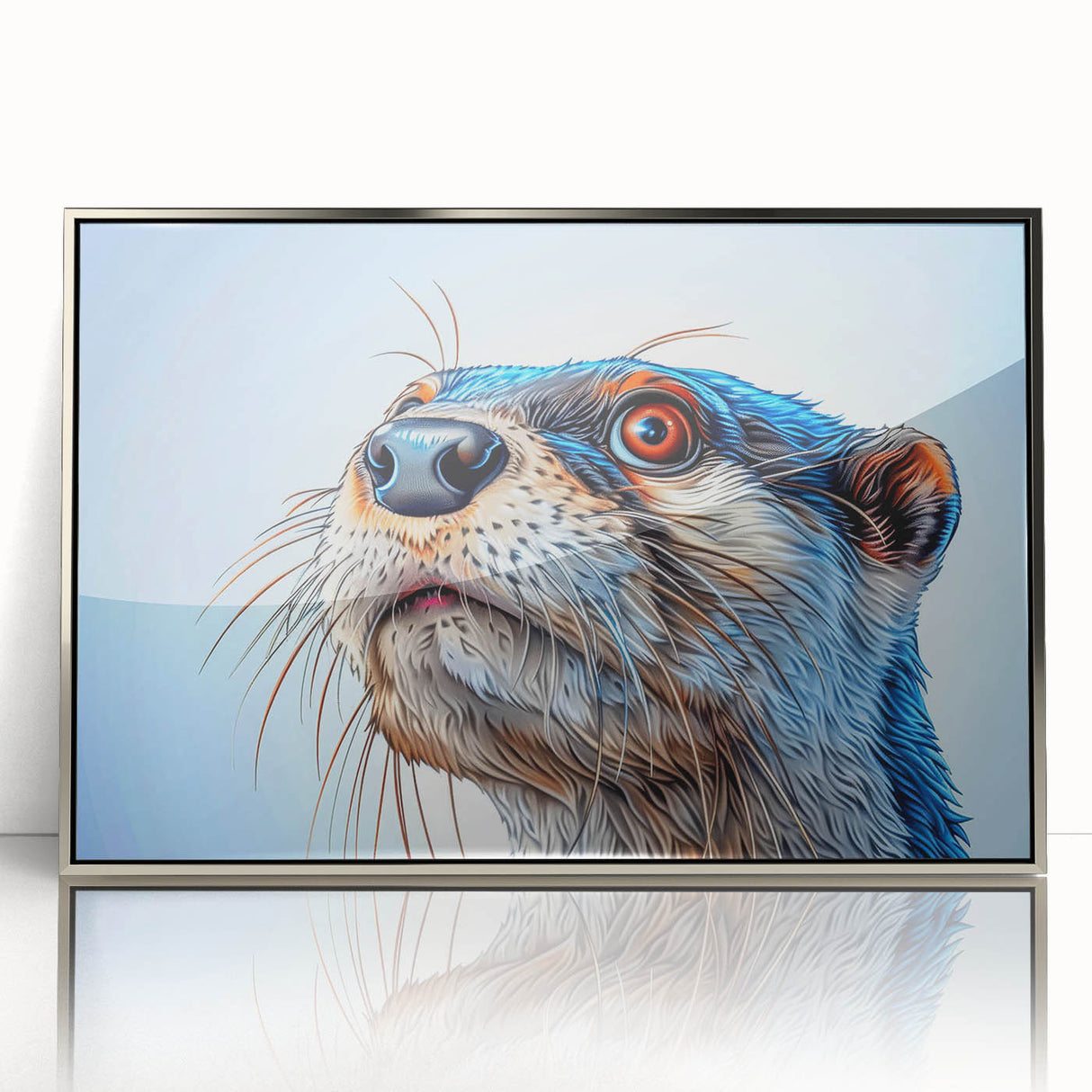 Framed wall art featuring a vibrant marine life design with a playful sea otter, crafted with acrylic and silver accents, perfect for ocean-themed decor.
