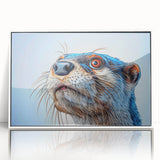Framed wall art featuring a vibrant sea otter design, showcasing marine life in rich colors with a sleek white frame, perfect for ocean-themed decor.
