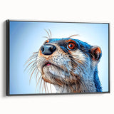 Framed wall art featuring a playful sea otter design on a textured canvas, showcasing marine life in vibrant colors with a sleek black frame, perfect for ocean-themed decor.