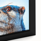 Close-up of a framed canvas wall art featuring a vibrant sea otter design, showcasing intricate marine life details in rich colors, perfect for ocean-themed decor.