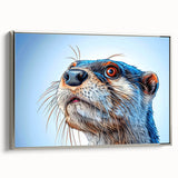 Framed wall art featuring a vibrant sea otter design in a marine life collection, displayed from a silver side view, perfect for ocean-themed decor.