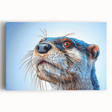 Stretched canvas wall art showcasing a whimsical sea otter design, featuring vibrant colors and playful marine life elements, ideal for ocean-themed decor.