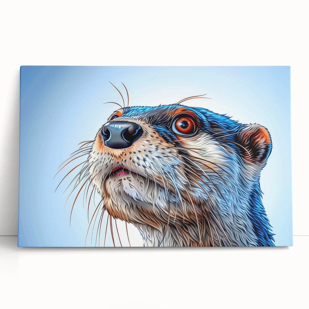 Charming marine life wall art featuring a playful sea otter design on stretched canvas, showcasing vibrant colors and intricate details, perfect for ocean-themed decor.