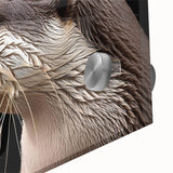 Close-up view of a vibrant marine life wall art design featuring a playful sea otter, beautifully printed on acrylic glass, showcasing vivid colors and intricate details.