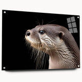 Acrylic glass wall art featuring a vibrant sea otter design, showcasing marine life colors in a side view with decorative pins, ideal for coastal decor.
