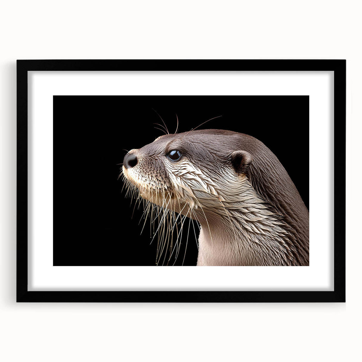 Black-framed wall art featuring a charming sea otter design, showcasing marine life in vibrant colors, ideal for ocean-themed home decor.