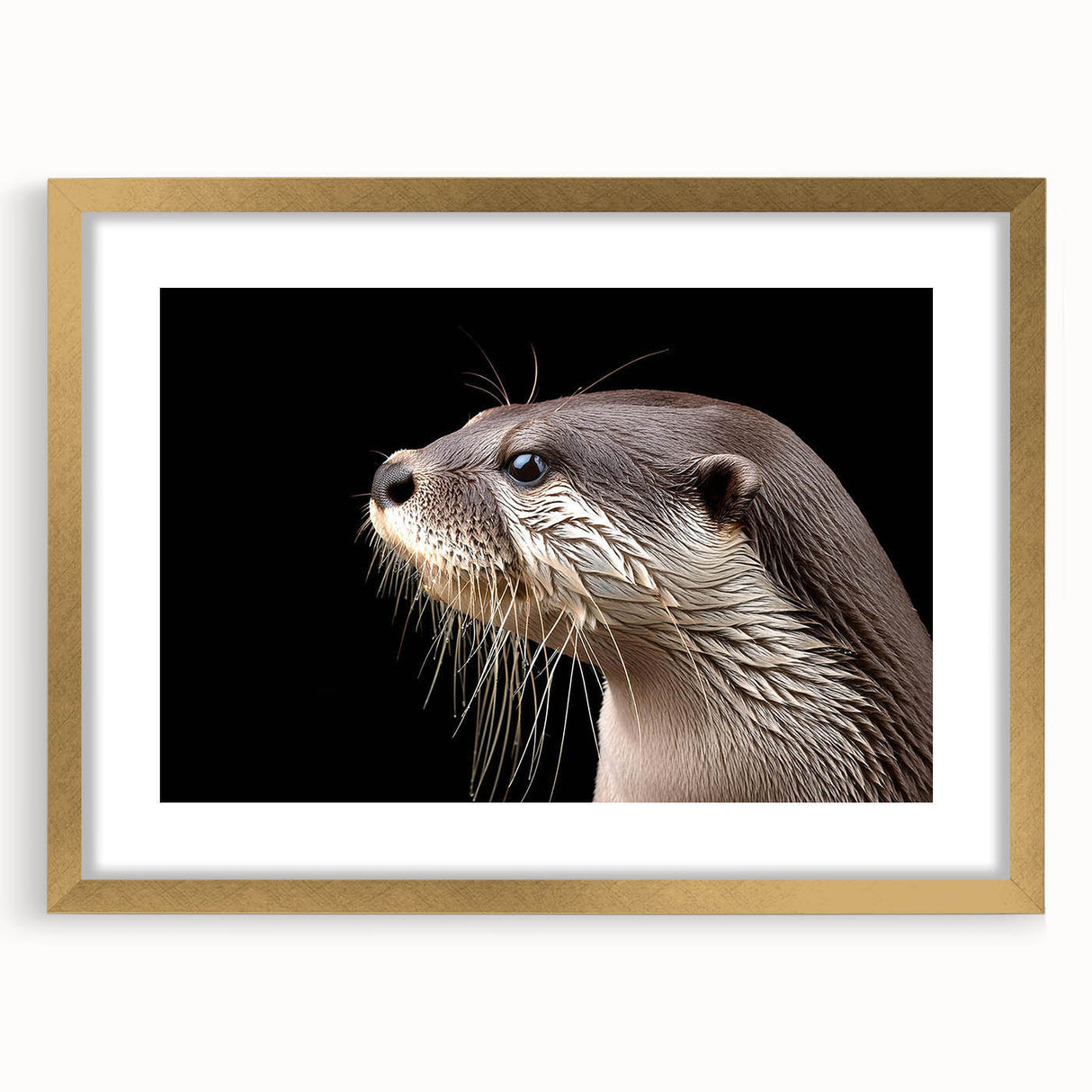 Artistic wall art collection featuring a gold-framed sea otter design, highlighting marine life with vibrant colors and intricate details, perfect for ocean-themed decor.