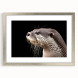 Framed wall art print showcasing a vibrant sea otter design set against a serene marine life backdrop, featuring a sleek silver frame and white matting. Perfect for ocean lovers.