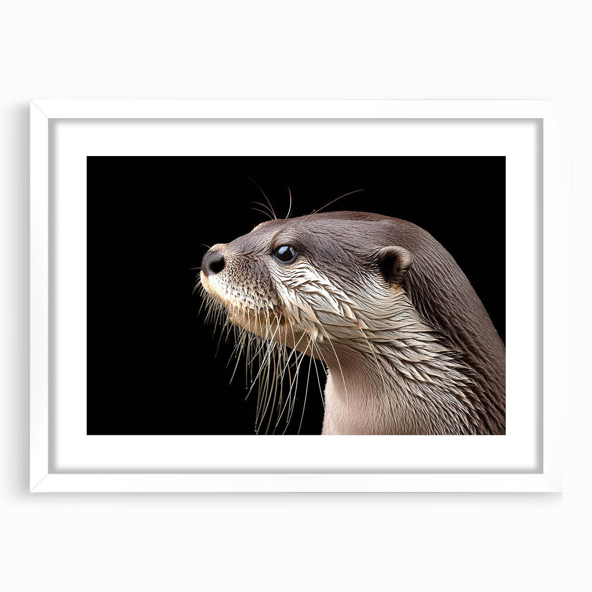 Framed wall art featuring a vibrant sea otter design, showcasing marine life in rich colors, set against a white mat, perfect for coastal decor enthusiasts.