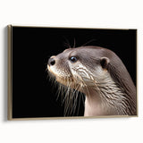 Framed wall art showcasing a vibrant sea otter design in a playful pose, set against a gold background, perfect for marine life enthusiasts.