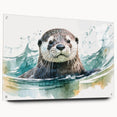 Sea otter wall art collection displayed in acrylic glass, showcasing vibrant marine life design with detailed pin mounts, ideal for coastal-themed decor.