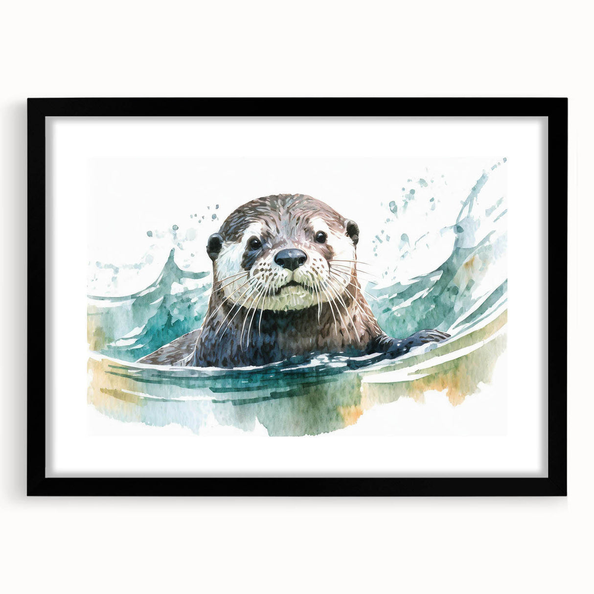 Framed wall art collection showcasing a vibrant sea otter design, featuring a black frame and mat, perfect for marine life enthusiasts and home decor.