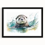 Framed wall art collection showcasing a vibrant sea otter design, featuring a black frame and mat, perfect for marine life enthusiasts and home decor.