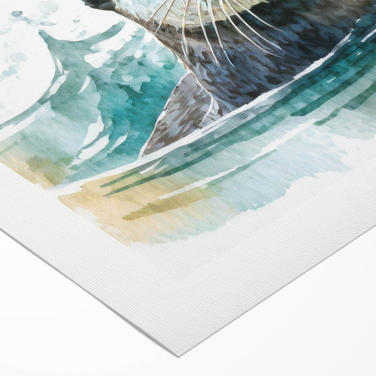 Vibrant rolled canvas wall art depicting a playful sea otter surrounded by aquatic elements, ideal for marine life enthusiasts and home decor.