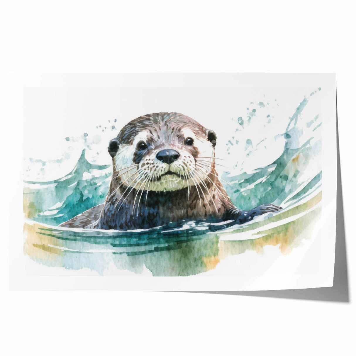 Vibrant wall art print showcasing a playful sea otter among colorful marine life, perfect for ocean-themed decor, emphasizing nature's beauty and wildlife.