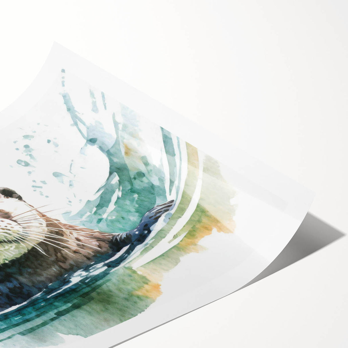 Whimsical wall art print showcasing a playful sea otter surrounded by vibrant marine life, designed for nature lovers and ocean-themed decor. Perfect for enhancing interiors.