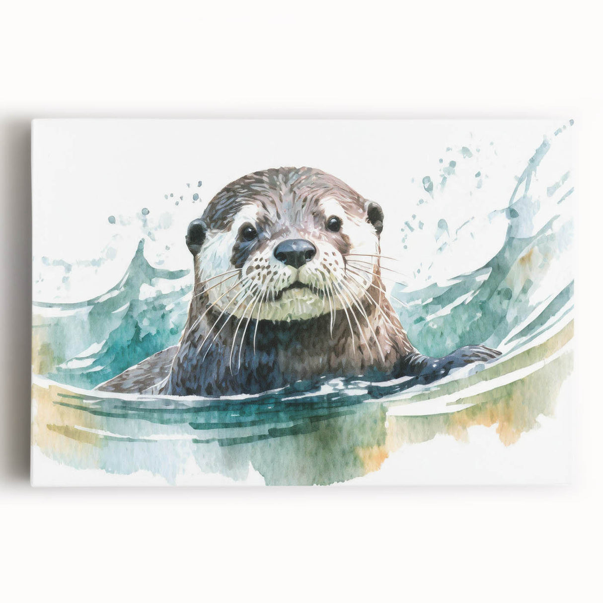 Stretched canvas wall art showcasing a playful sea otter design, featuring vibrant colors and intricate details, ideal for marine life enthusiasts and home decor.