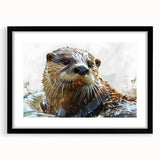 Black-framed wall art featuring a marine life design with a playful sea otter illustration, showcasing vibrant colors and intricate details, perfect for ocean-themed decor.