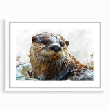 Framed marine life wall art featuring a playful sea otter design with a white mat, perfect for ocean-themed home decor and coastal aesthetics.