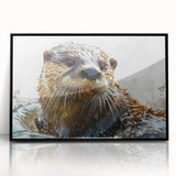 Framed acrylic wall art showcasing a whimsical sea otter design, featuring vibrant colors and a sleek black frame, perfect for marine life enthusiasts.