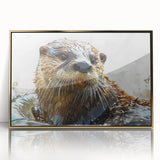 Framed acrylic wall art featuring a whimsical sea otter design, showcasing vibrant marine life colors and intricate details, perfect for ocean-themed decor.