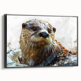 Framed wall art featuring a vibrant sea otter design, showcasing marine life elements in a colorful underwater scene with a sleek black frame. Ideal for ocean-themed decor.