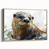 Framed wall art collection featuring a marine life design with a playful sea otter, showcasing vibrant colors and gold accents, perfect for ocean-themed decor.