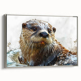 Framed wall art featuring a captivating sea otter design, showcasing intricate marine life details in vibrant colors with a sleek silver frame, perfect for ocean-themed decor.