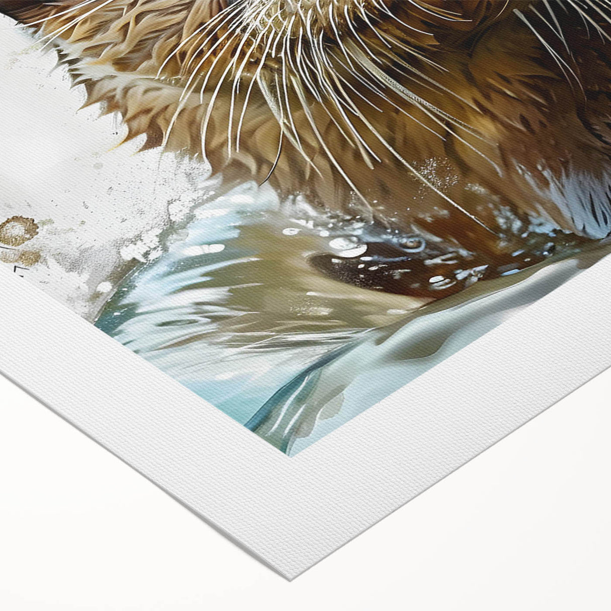 Colorful rolled canvas wall art depicting a playful sea otter surrounded by marine life, showcasing vibrant ocean hues and intricate details, perfect for aquatic-themed decor.