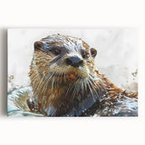 Stretched canvas wall art featuring a whimsical sea otter design, showcasing vibrant colors and playful marine life elements, perfect for ocean-themed decor.