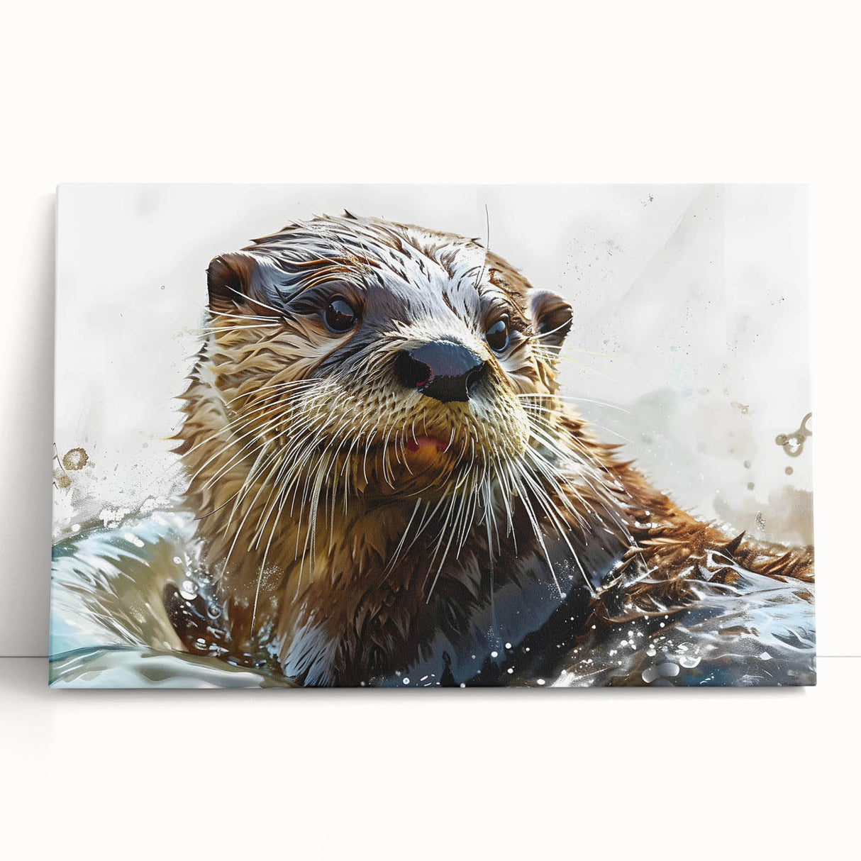 Close-up of a vibrant sea otter design on stretched canvas wall art, showcasing intricate marine life details and colors, ideal for ocean-themed decor.