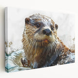 Stretched canvas wall art featuring a playful sea otter design in vibrant colors, showcasing marine life in a serene underwater setting. Perfect for ocean-themed decor.