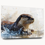 Sea otter wall art collection displayed in an acrylic glass frame, showcasing vibrant marine life design with a side view, perfect for ocean-themed decor.