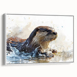 Framed canvas wall art showcasing a vibrant sea otter design amidst marine life, featuring rich colors and detailed textures, perfect for ocean-themed decor.