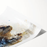 Vibrant wall art print featuring a playful sea otter surrounded by colorful marine life, showcased in a rolled format, perfect for ocean-themed decor.