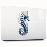 Acrylic wall art showcasing a vibrant seahorse design in marine life theme, viewed from the side, highlighting intricate details and colors, perfect for ocean-inspired decor.
