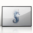 Framed wall art featuring a vibrant seahorse design in an acrylic finish, showcasing intricate marine life details against a sleek black background. Perfect for ocean-themed decor.