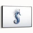 Framed wall art featuring a detailed design of a seahorse in vibrant colors, set against a black background, ideal for marine life enthusiasts and home decor.