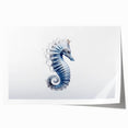 Colorful seahorse wall art print featuring intricate marine life designs, ideal for coastal home decor, rolled and ready for framing. Perfect for ocean lovers.
