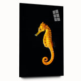Side view of a vibrant marine life wall art featuring a seahorse design, crafted from acrylic glass, showcasing intricate details and colors, ideal for ocean-themed decor.