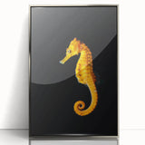 Framed wall art featuring a colorful marine life design of a seahorse, presented in a sleek silver frame, ideal for ocean-themed decor and enhancing interior aesthetics.