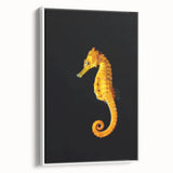 Framed wall art featuring a vibrant seahorse design against a white background, showcasing intricate marine life details, perfect for ocean-themed decor.