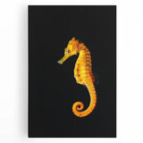 Stretched canvas wall art featuring a vibrant marine life design of a seahorse, showcasing intricate details and vivid colors, perfect for ocean-themed decor.
