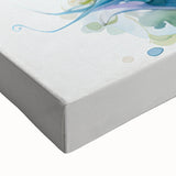 Close-up of a vibrant seahorse design on stretched canvas wall art, showcasing intricate details and rich colors, ideal for marine-themed decor and coastal aesthetics.